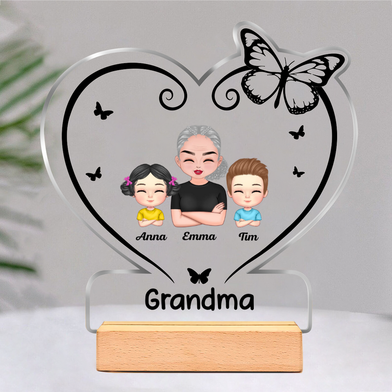 Family - Grandma Grandkids Heart Butterfly - Personalized Acrylic Plaque