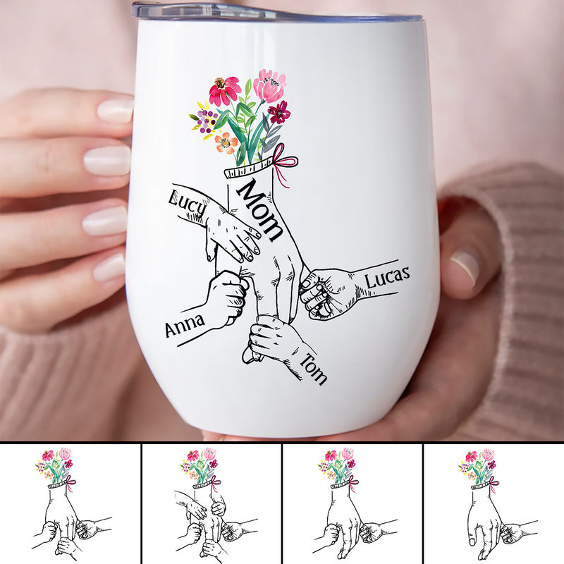 Family - Holding Flowers Hand - Personalized Wine Tumbler