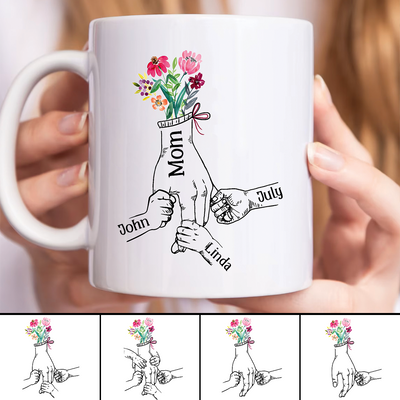 Family - Holding Flowers Hand - Personalized Mug