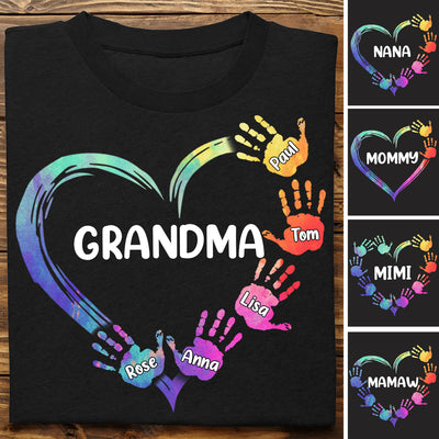 Grandma - Color Grandma Mom Heart, Hands Print V2  - Personalized T-shirt