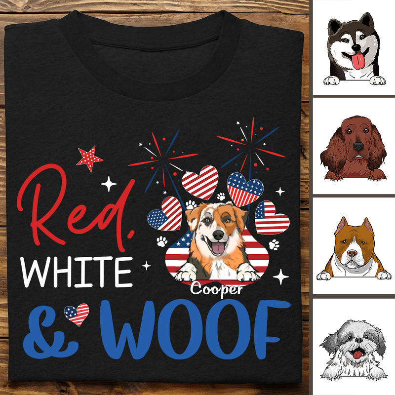 Dog Lovers -Red White And Woof - Personalized T-shirt