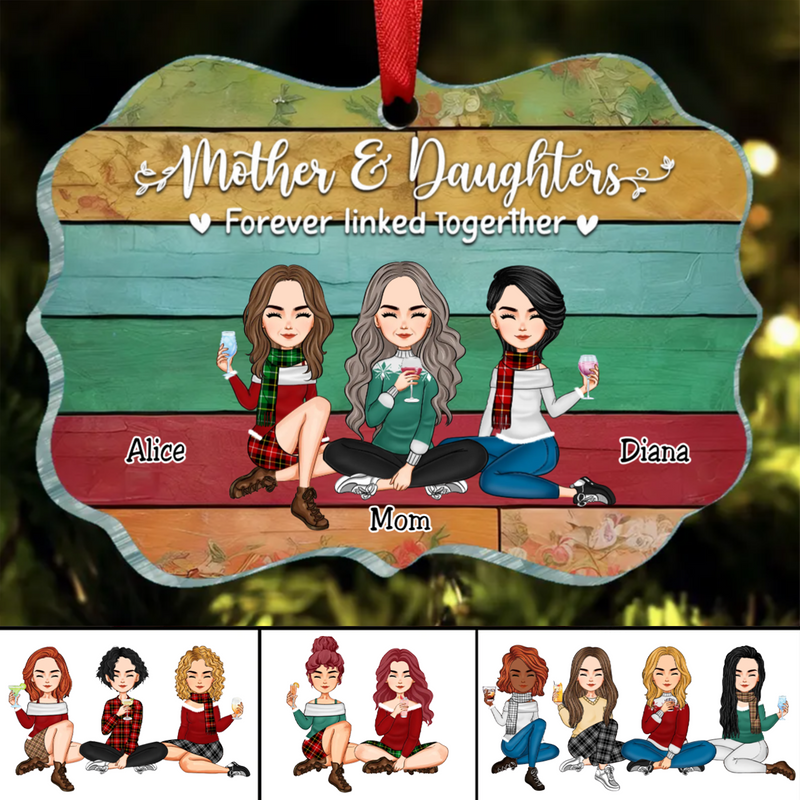 Mother & Daughters - Mother & Daughters Forever Linked Together - Personalized Ornament
