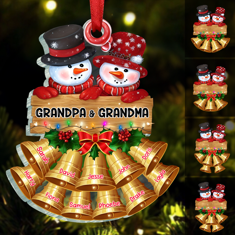 Family - Snowman Papa Nana Family Christmas Gift - Personalized Acrylic Ornament