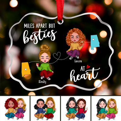 Besties - Miles Apart But Besties At Heart - Personalized Transparent Ornament (NV)