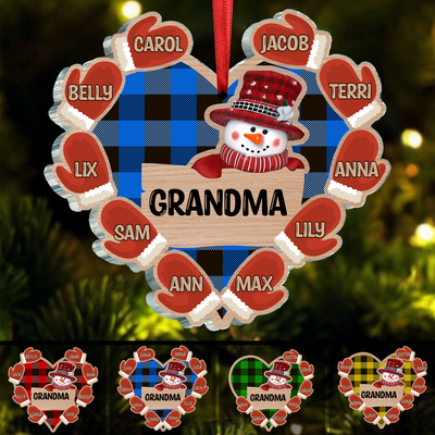 Family - Grandma Grandkids Snowman - Personalized Acrylic Ornament