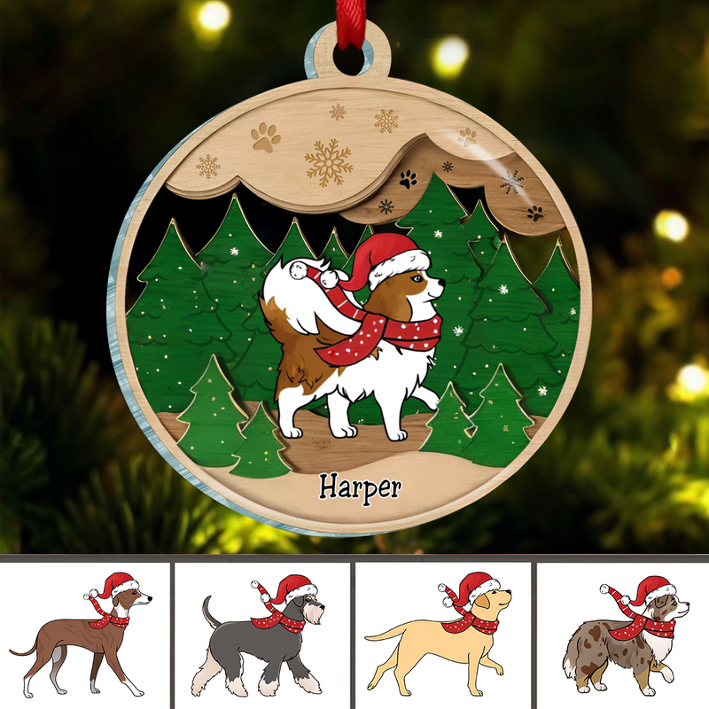 Dog Loves - Paws And Snow - Personalized Acrylic Ornament