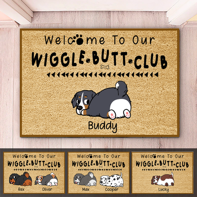 Dog Lovers - Welcome To Our Wiggle Butt Club - Personalized Doormat - Makezbright Gifts