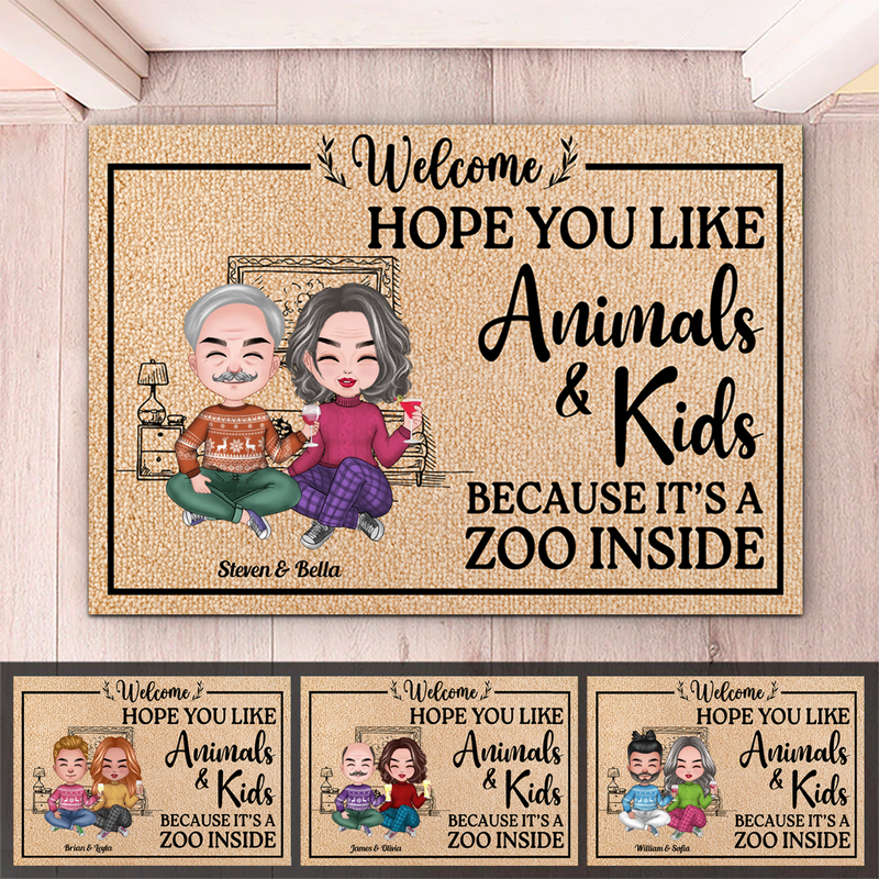 Couple - Hope You Like Animals And Kids - Personalized Doormat