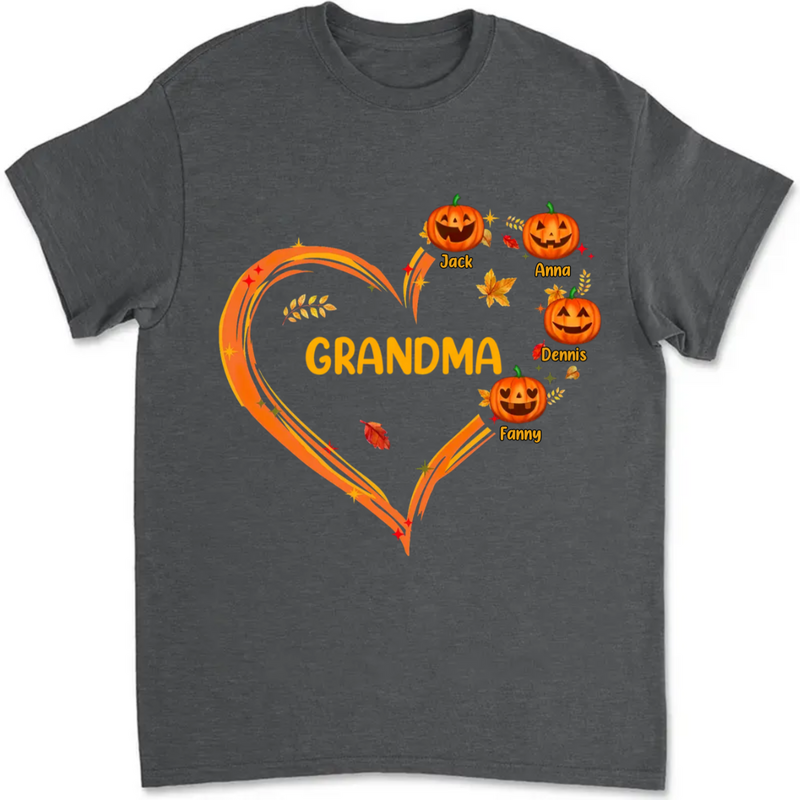 Grandma - Pumpkin With Heart Shape - Personalized Unisex T-shirt