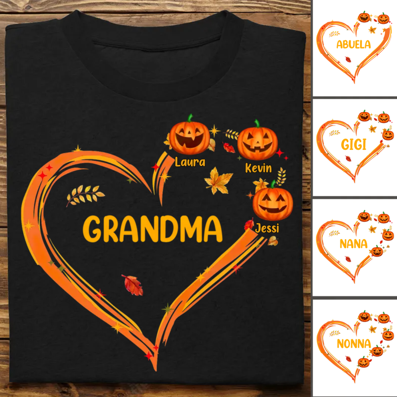 Grandma - Pumpkin With Heart Shape - Personalized Unisex T-shirt