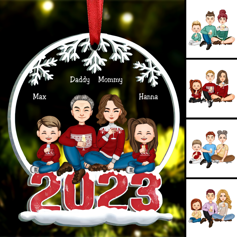Family - Family Sitting Together - Personalized Circle Ornament (II)