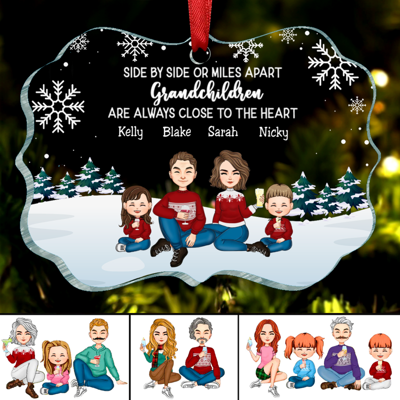 Family - Side By Side or Smiles A Part Grandchildren Are Always Close To The Heart - Personalized Acrylic Ornament