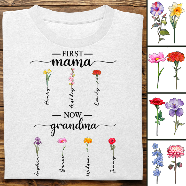 Mother - First Mom Now Grandma - Personalized T-shirt (L)