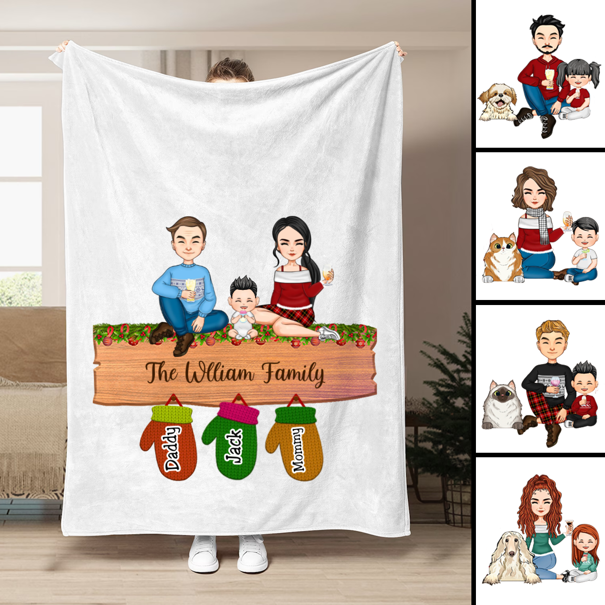 Discover Family - Family Peeking Christmas Glove - Personalized Blanket