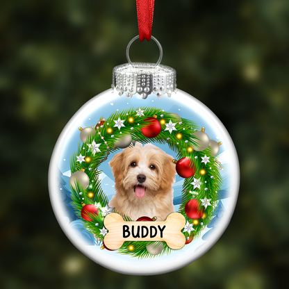 Custom Photo Lovely Dogs Cats - Christmas Memorial Gift For Pet Lovers - Personalized White Flat Ball Ornament