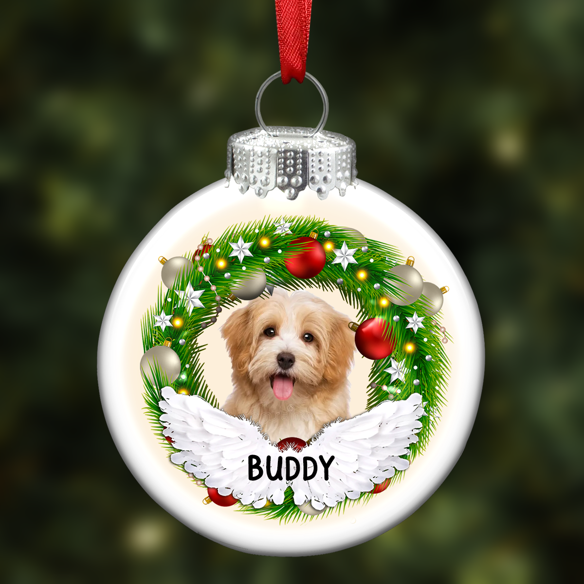 Custom Photo Lovely Dogs Cats - Christmas Memorial Gift For Pet Lovers - Personalized White Flat Ball Ornament