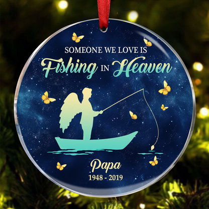 Fishing In Heaven - Memorial Gift - Personalized Custom Circle Ceramic Ornament