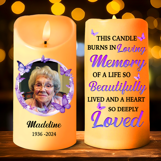 Custom Photo Your Memory Lives On - Memorial Personalized Custom LED Candle - Christmas Gift, Sympathy Gift For Family Members