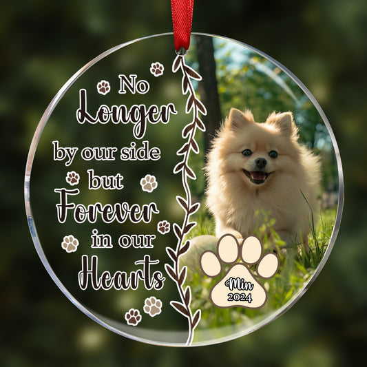 Custom Photo No Longer By Our Side - Memorial Personalized Custom Ornament - Ceramic Round Shaped - Christmas Gift, Sympathy Gift For Pet Owners, Pet Lovers