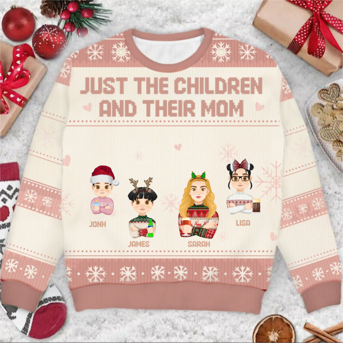 Christmas Just A Mom And Her Boy - Personalized Unisex Ugly Sweater