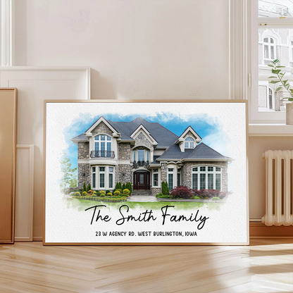 Personalized Watercolor House Poster From Photo, Gift For Family, Housewarming Gift, Childhood Home, Realtor Closing Gift