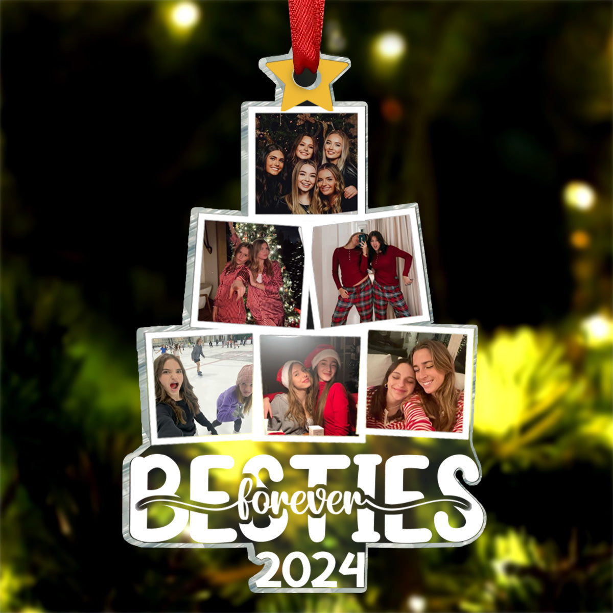 Photo Besties Forever Christmas Tree - Personalized Acrylic Photo Ornament