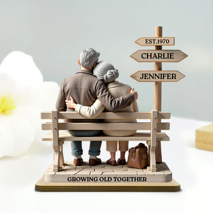 Custom Old Couple Street Sign, Romantic Bench Scene Design, Personalized Standing Wooden Plaque, Anniversary Gift, Valentine's Gift