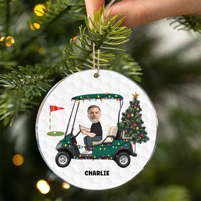 Custom Photo Funny Face Golf Cart - Personalized Circle Acrylic Ornament