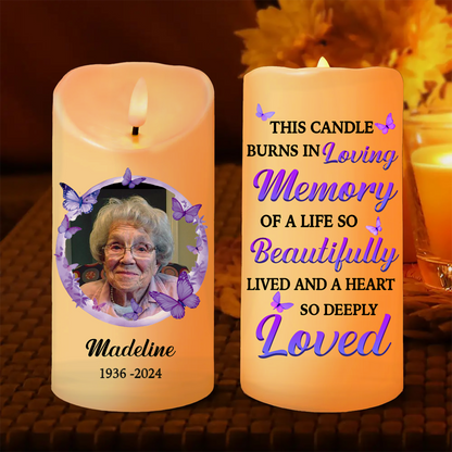 Custom Photo Your Memory Lives On - Memorial Personalized Custom LED Candle - Christmas Gift, Sympathy Gift For Family Members