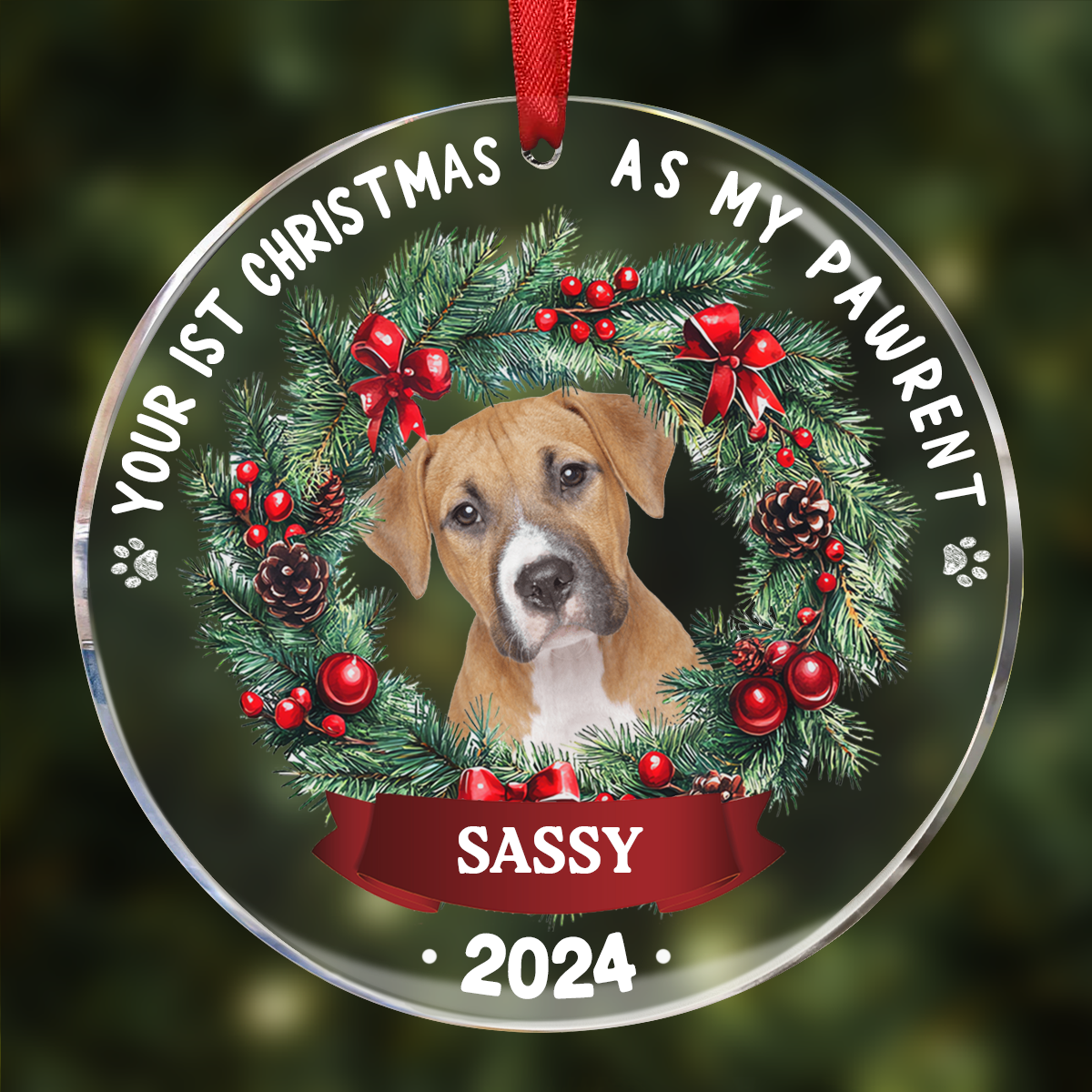 Custom Photo Dog Cat Your First Christmas As My Pawrents - Personalized Circle Acrylic Ornament