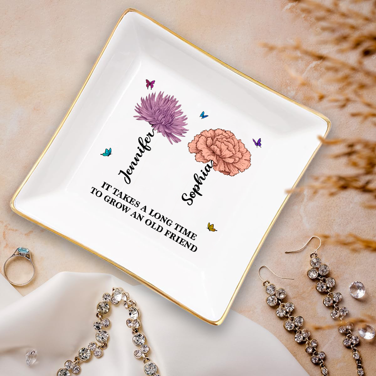 Blooming Birth Flower Grow An Old Friend - Personalized Ring Dish