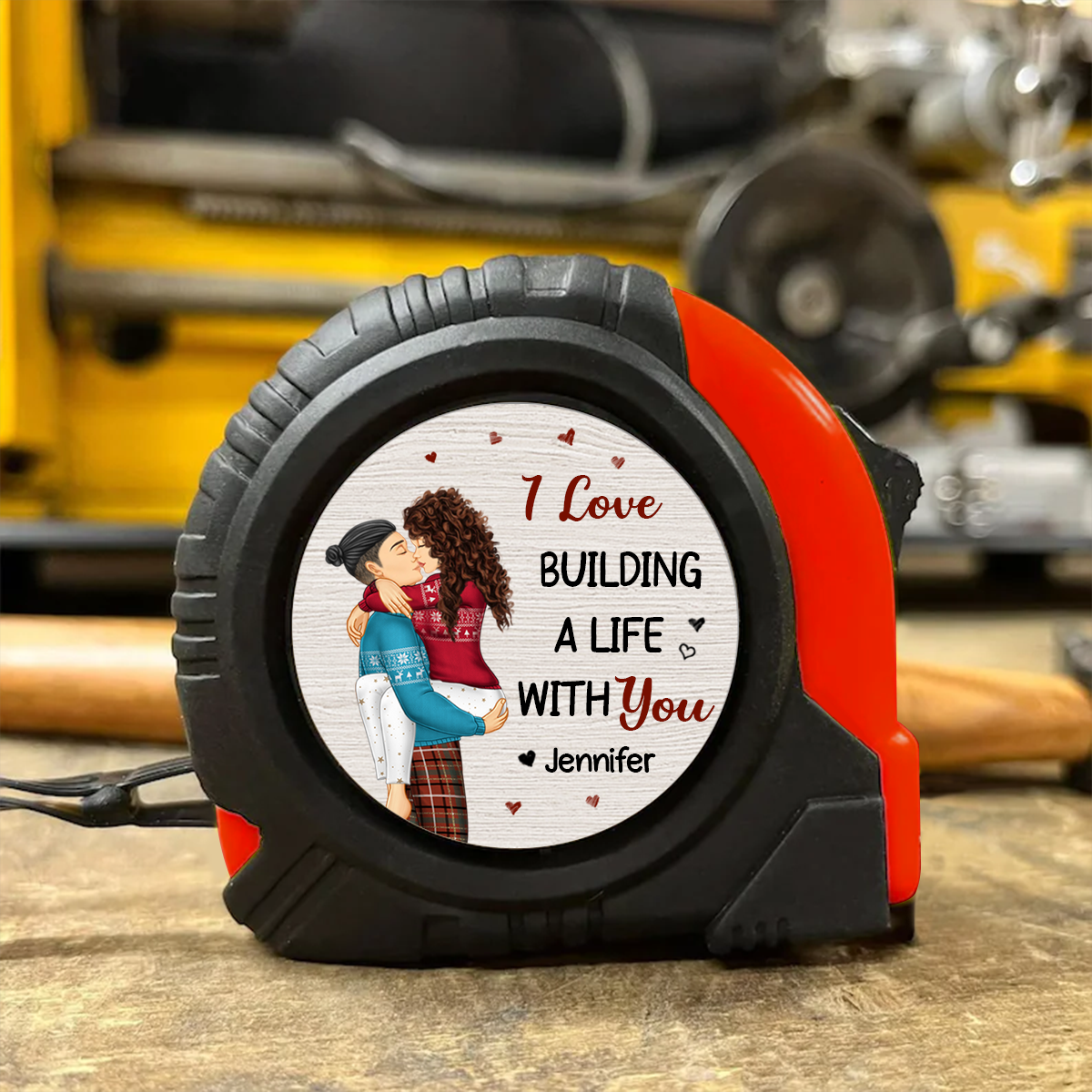 I Love Building A Life With You Kissing Couple - Personalized Tape Measure