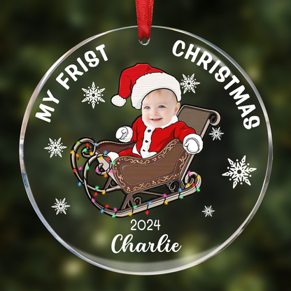 Custom Photo Baby's First Christmas Costumes - Personalized Circle Acrylic Ornament