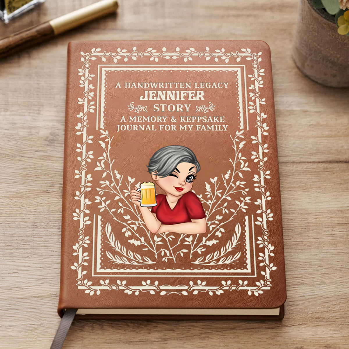 Vintage Mom's Story Memory & Keepsake - Personalized Leather Journal