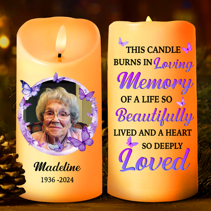 Custom Photo Your Memory Lives On - Memorial Personalized Custom LED Candle - Christmas Gift, Sympathy Gift For Family Members