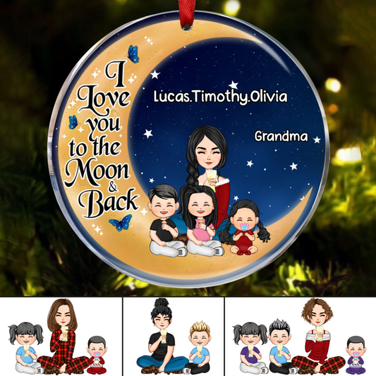 Doll Grandma Grandkids On Moon Personalized Circle Ornament