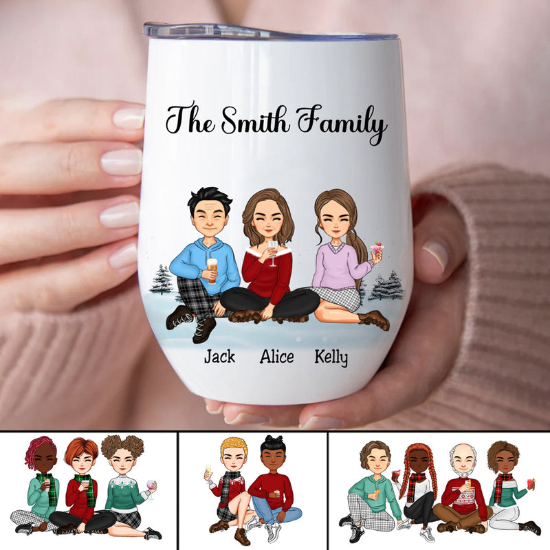 Family - Family Snow Background Ver 3 - Personalized Wine Tumbler