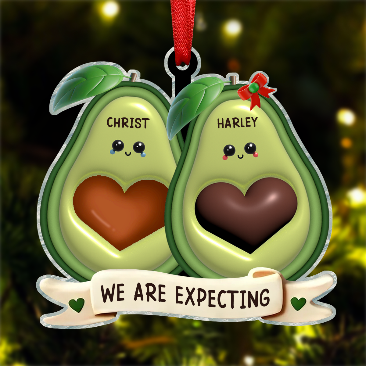 Avocado Expecting Parents With Kids Personlized Acrylic Ornament, Christmas Gift For New Mom New Parents