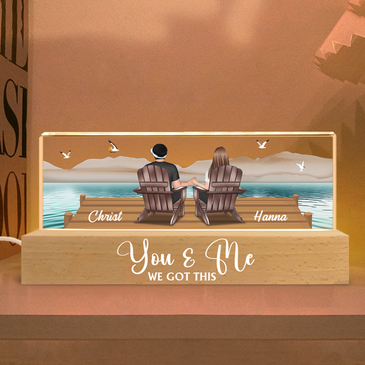 Couple Sitting On The Bridge, Lake Dock Personalized Acrylic Block LED Night Light, Heartfelt 2025 Gift For Couple, For Him, For Her, Boyfriend, Girlfriend, Husband, Wife