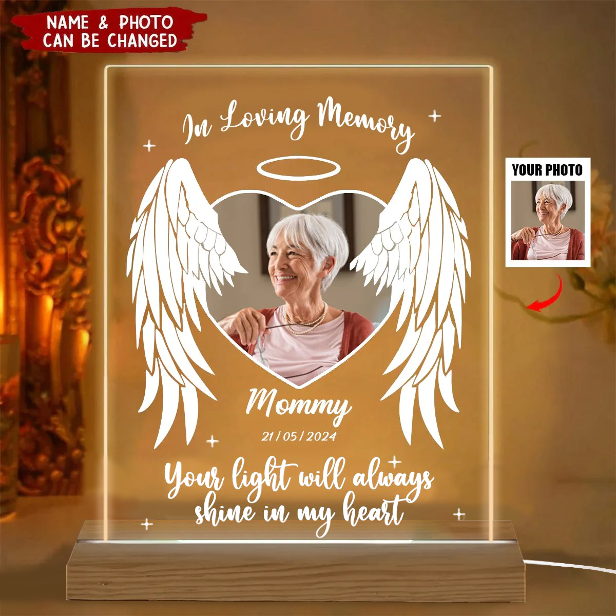 Family - Custom Photo Your Light Will Always Shine In My Heart - Personalized Acrylic LED Night Light