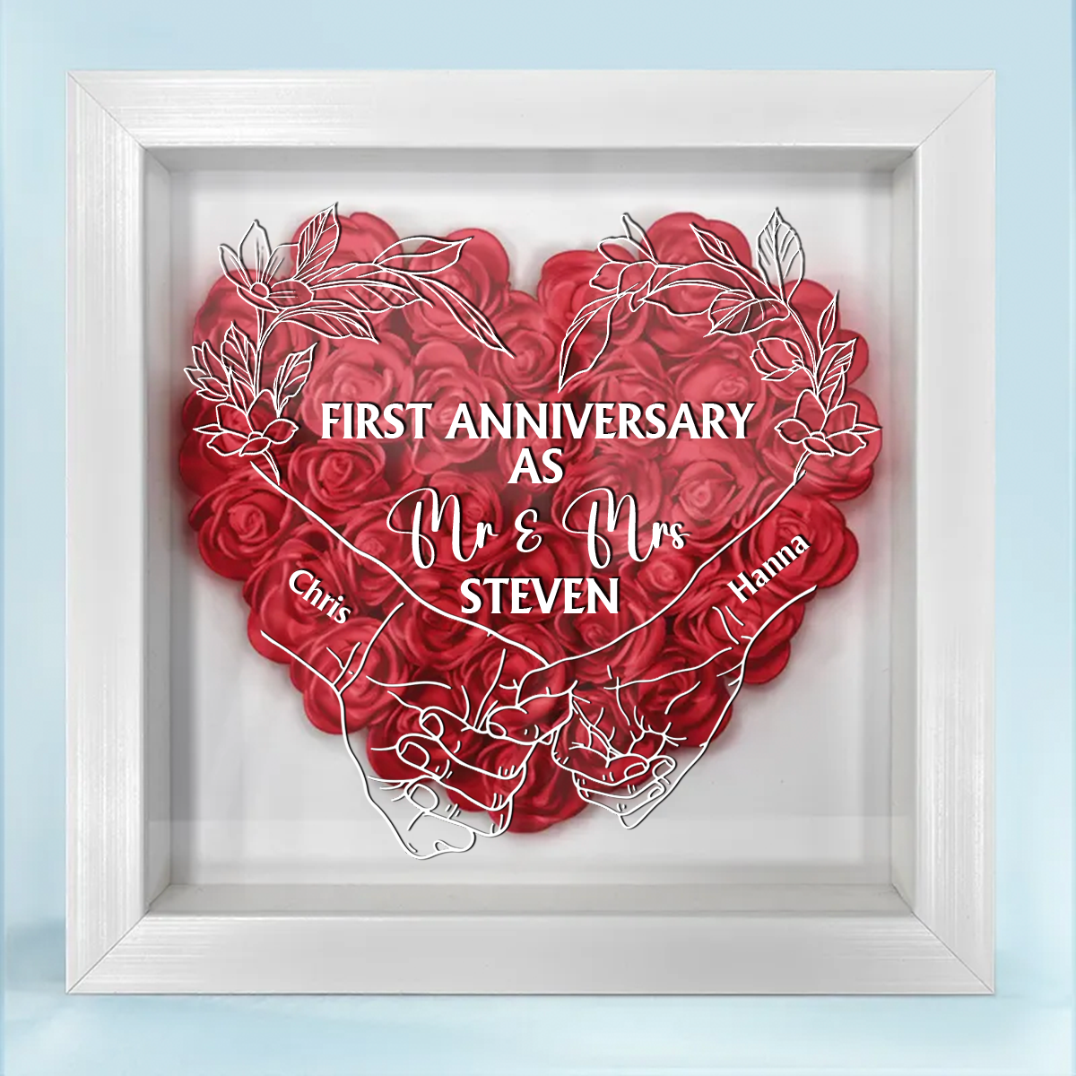 Couple First Anniversary As Mr. & Mrs. - Personalized Flower Shadow Box