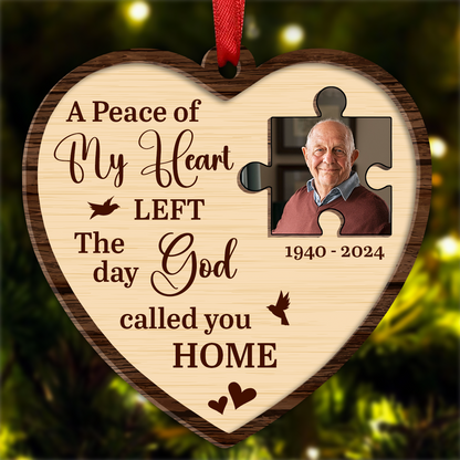 Custom Photo A Piece Of My Heart Memorial - Personalized Wooden Ornament