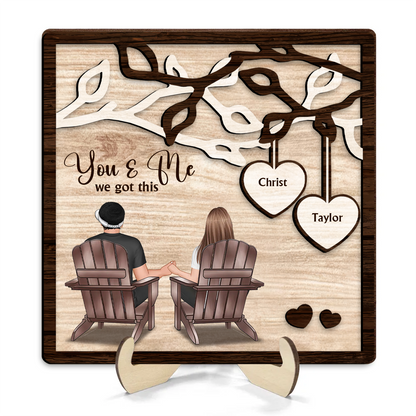 Couple Back View Sitting Under Tree Personalized 2-Layer Wooden Plaque, Valentine‘s Day Gift For Him, For Her