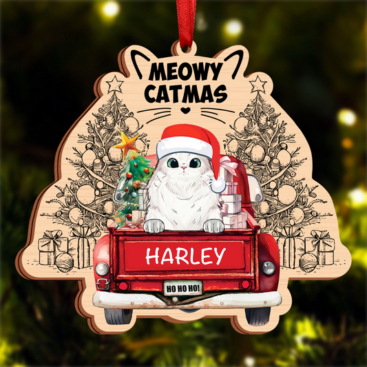 Meowy Catmas Christmas Cats In Red Truck - Personalized Ornament