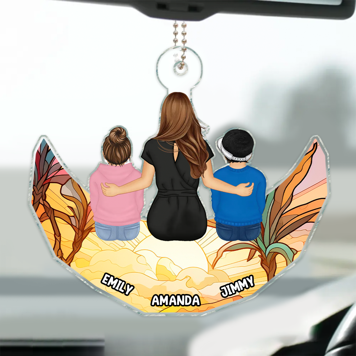 Grandma Mom And Kids On The Moon - Personalized Acrylic Car Hanger