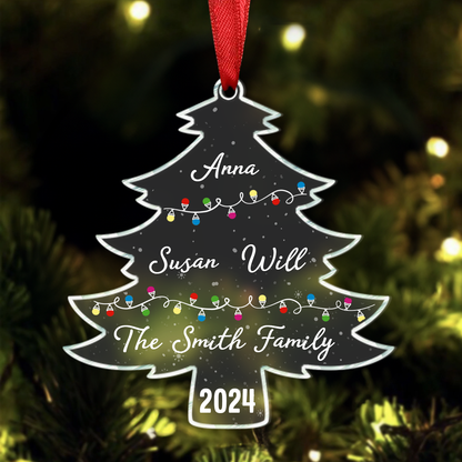 Christmas Tree With Family Names And Led Lights - Personalized Acrylic Ornament