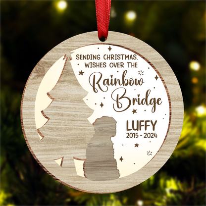 Memorial Dog Sending Christmas Wishes Over The Rainbow Bridge - Personalized Ornament