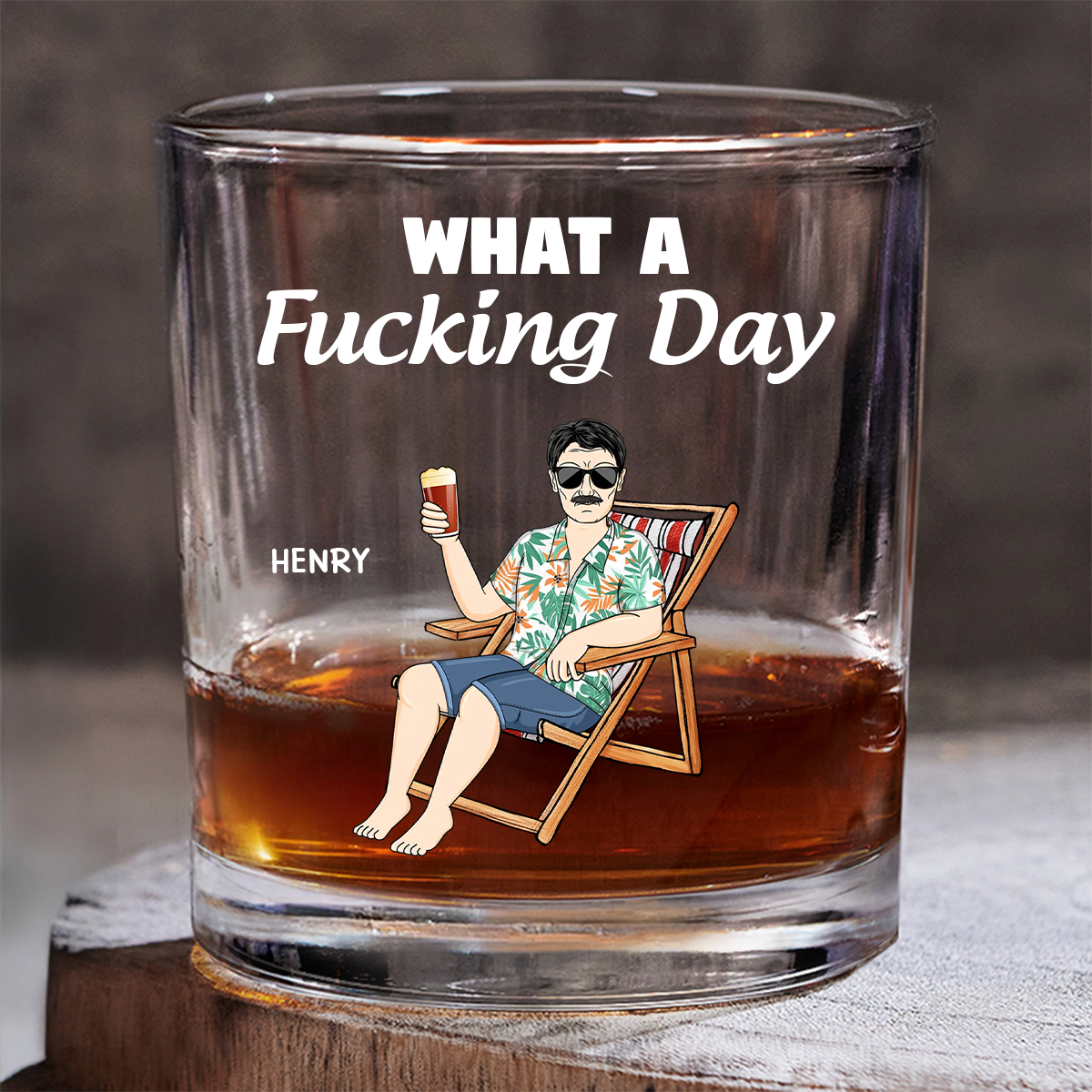 What A Day Funny Man Woman - Personalized Whiskey Glass