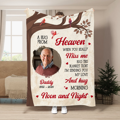 Custom Photo Memorial A Hug From Heaven - Personalized Fleece Blanket, Sherpa Blanket