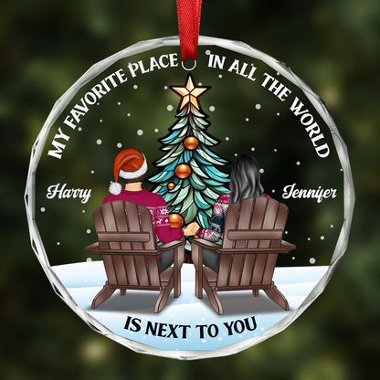 Couple Sitting Christmas Favorite Place In All The World - Personalized Circle Acrylic Ornament